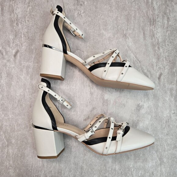 Nine West Pumps Sz 9 Ivory Leather Parisian Chic Dressy Pointed Toe Strappy Heel - Picture 5 of 11